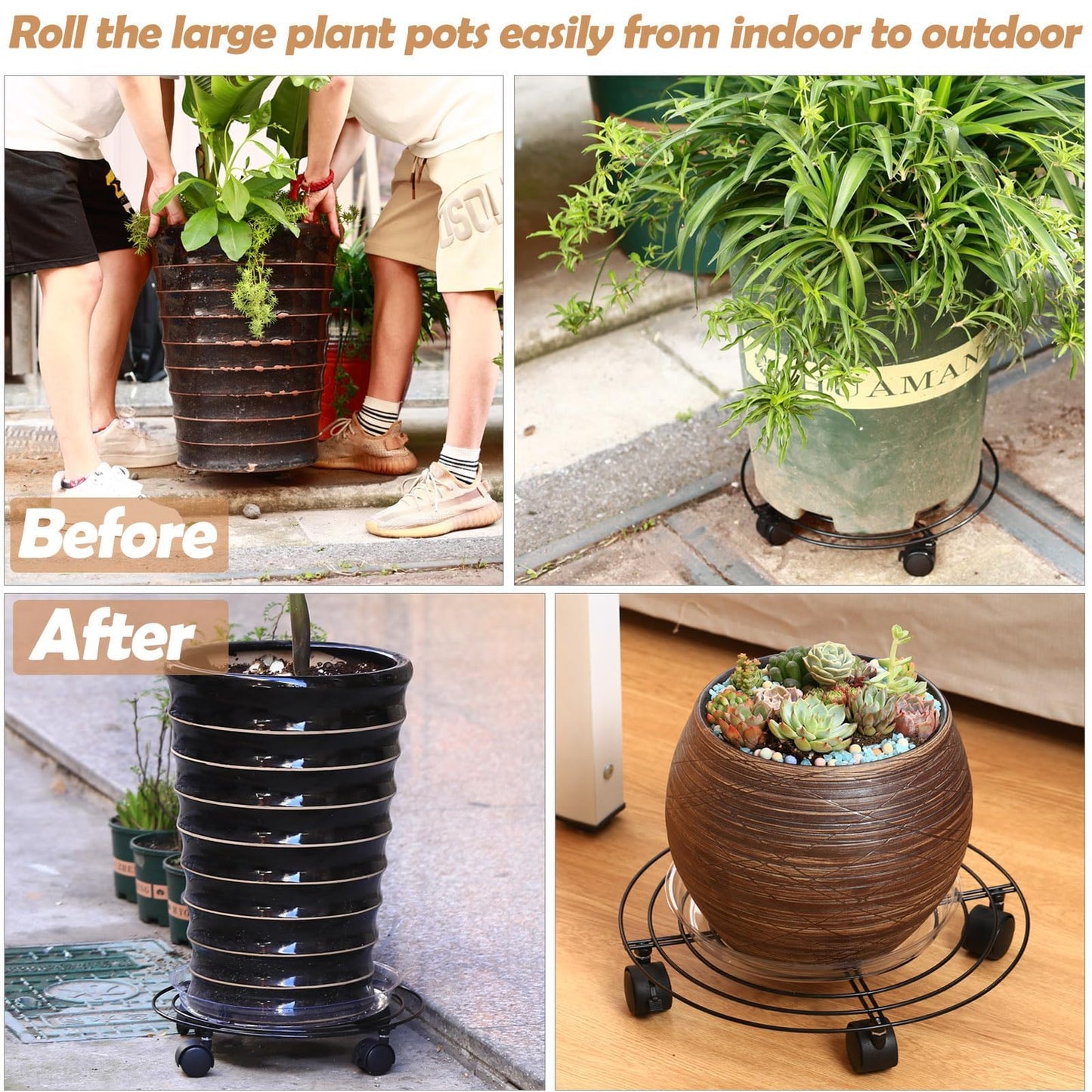 8 Packs Large Metal Plant Caddy with Wheels 13" and 11.8" Heavy-Duty Wrought Iron Rolling Plant Stands with Casters Plant Dolly Plant Roller Base Indoor and Outdoor Plant Pot Movers Planter Rollers