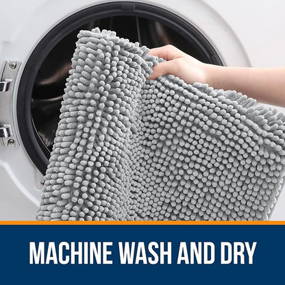 OLANLY Large Bathroom Rugs 45x27, Extra Soft Absorbent Chenille Bath Rugs, Rubber Backing Quick Dry, Machine Washable Bath Mats for Bathroom Floor, Tub and Shower, Home Decor Accessories, Light Grey