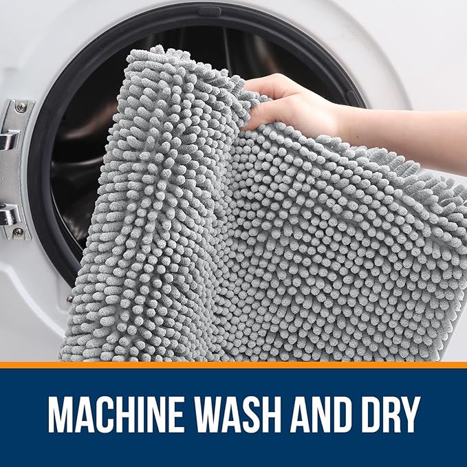 OLANLY Large Bathroom Rugs 50x30, Extra Soft Absorbent Chenille Bath Rugs, Rubber Backing Quick Dry, Machine Washable Bath Mats for Bathroom Floor, Tub and Shower, Home Decor Accessories, Light Grey