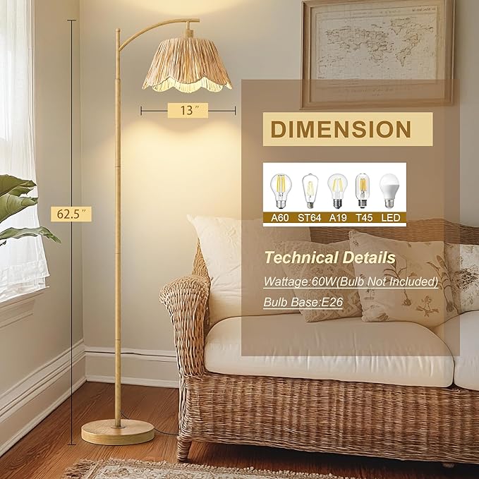 Oneach Boho Floor Lamp for Living Room, Farmhouse Standing Lamp
