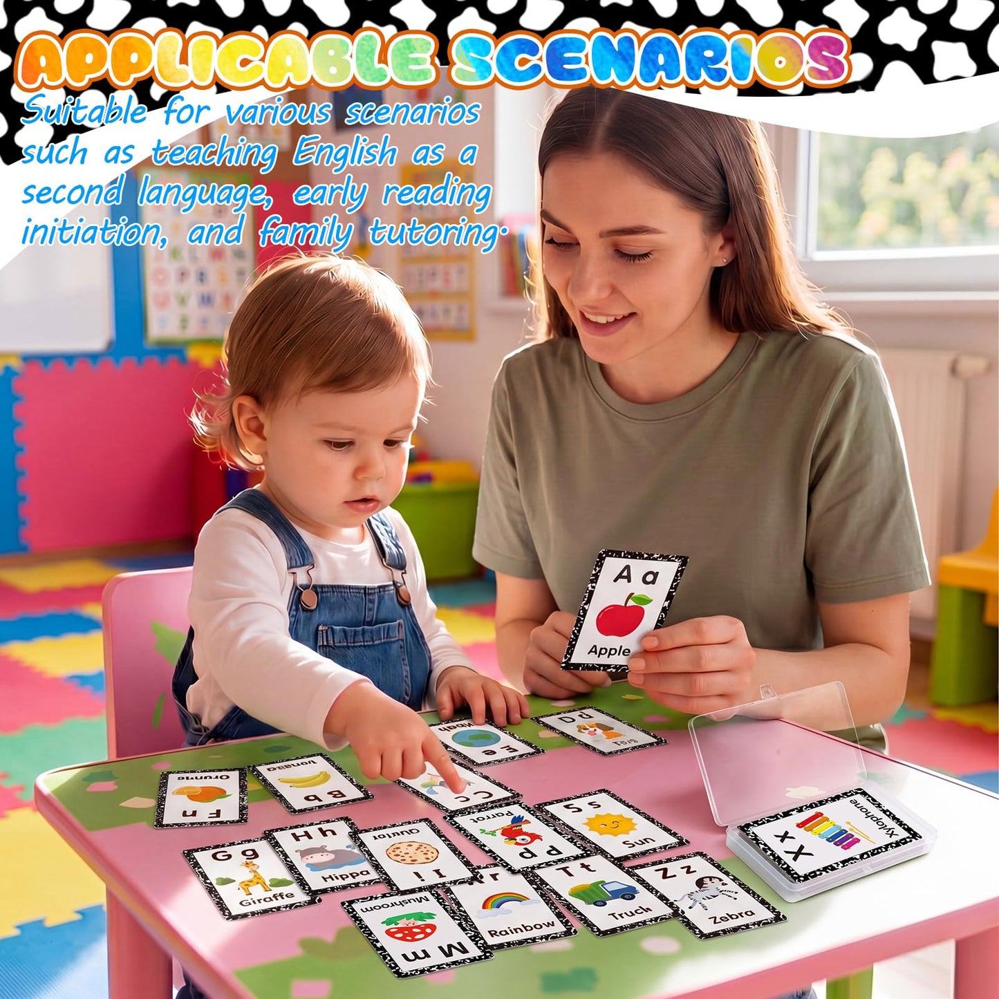 Epakh 26 Pcs Magnetic Alphabet Flash Cards with Storage Box 26 A - Z Letters for Kids, Preschool, ESL, Montessori Learning, Educational Gift for Toddlers, Classroom(Classical)