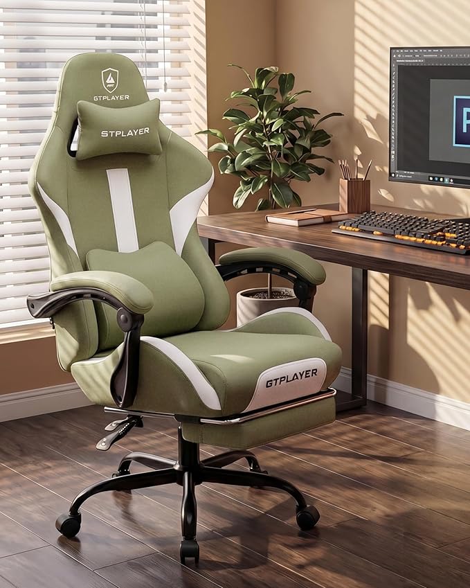 GTPLAYER Gaming Chair with Foot Rest & Pocket Spring Cushion, Ergonomic High