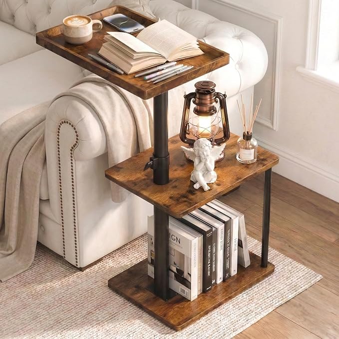 Faesun C Table End Table Adjustable Height, 360°Swivel TV Tray Table
