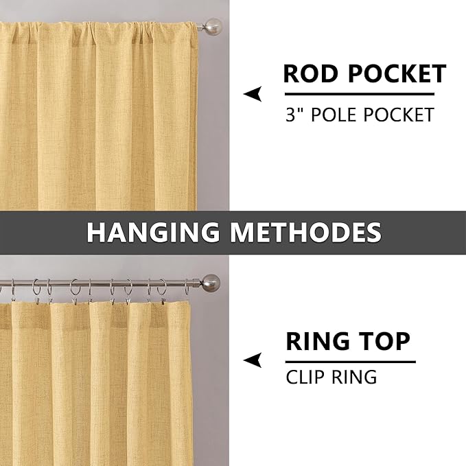 Tollpiz Short Linen Curtains Living Room Rod Pocket Semi Sheer Curtain Burlap Light Filtering Thick Linen Drapes for Bedroom, 54 x 54 inches Long, Beige, Set of 2 Panels