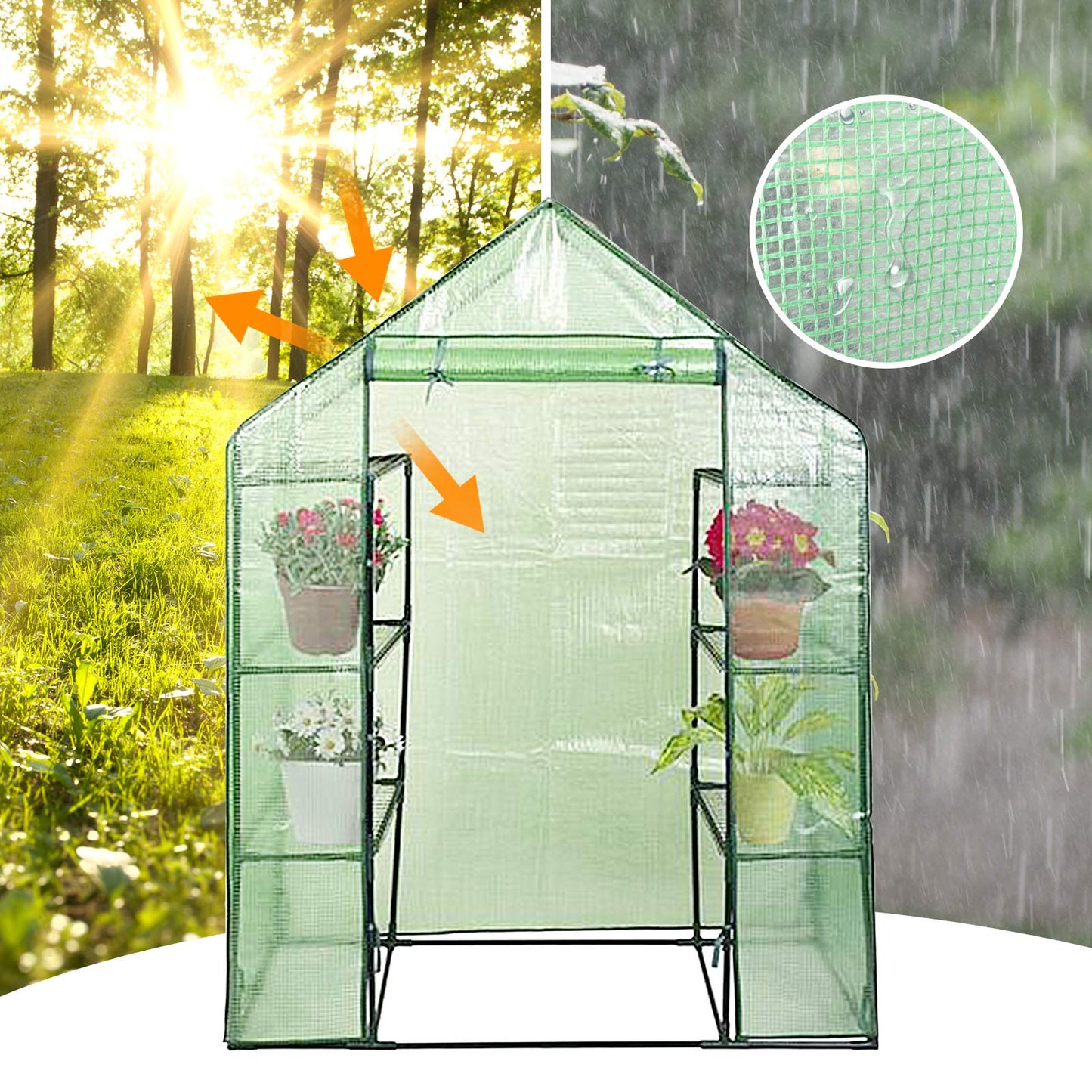 S AFSTAR Walk in Greenhouse, 56.5 x 29 x 77-Inch Green House with 2 Tier 8 Mesh Shelves & Zipper Roll-Up Door, Portable Greenhouse Mini Growing House, Greenhouses for Outdoors Garden Patio Backyard