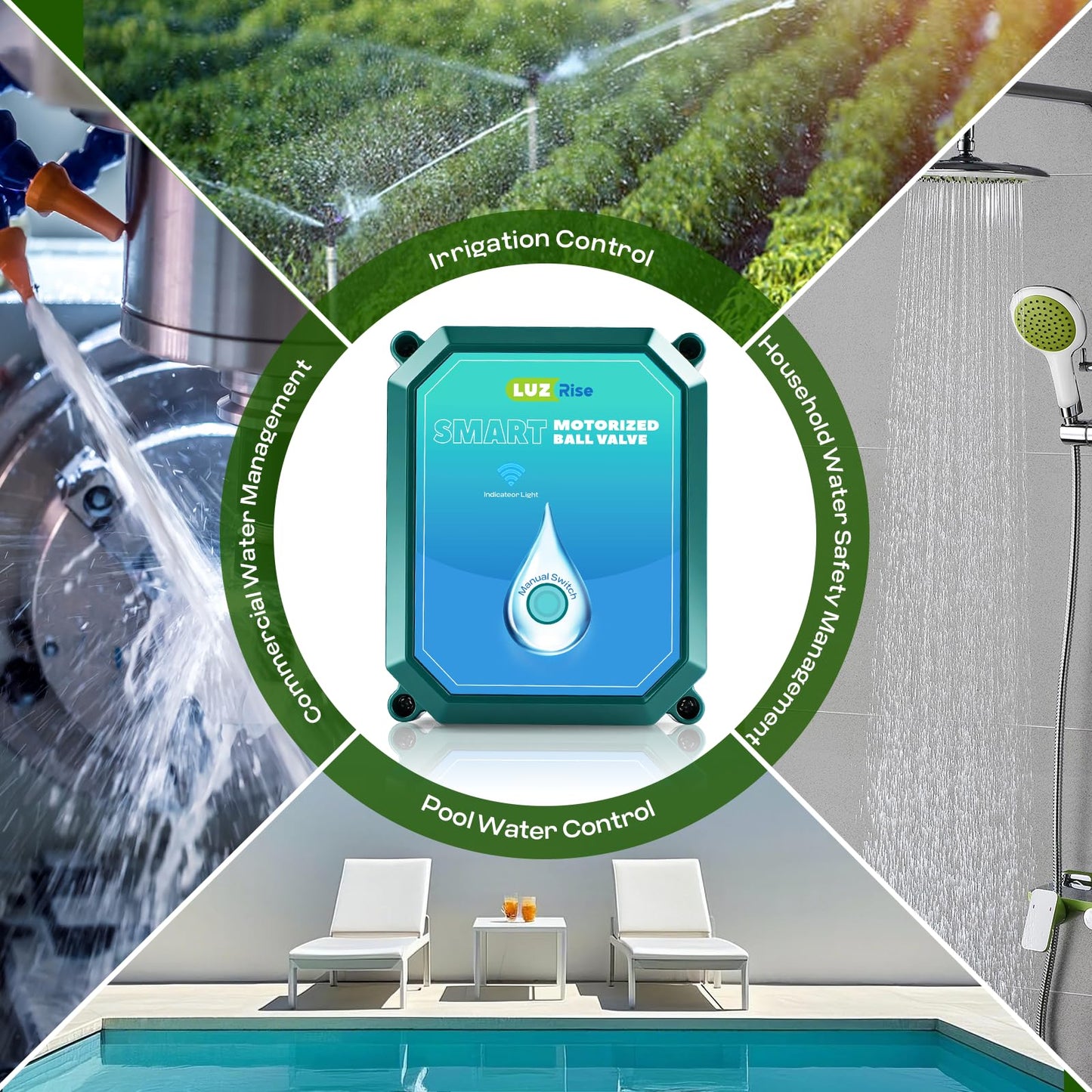 Luzrise Smart Motorized Ball Valve with Remote Control- Automatic Water Shut-Off, 0-100% Adjustable Flow, Programmable Timer, Real-Time Monitoring (Stainless Steel, DN15 (1/2''))