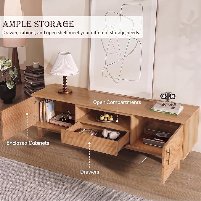 Marsail Boho Modern TV Stand up to 65 Inches, Fluted Entertainment Center