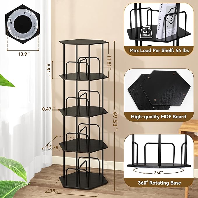 SUNMORY 4 Tier Rotating Bookshelf Tower, Revolving 360 ° Spinning Bookcase