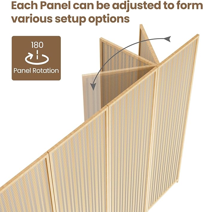 8 Panel Room Divider and Extra Wide Folding Privacy Screen, Bamboo Room Divider