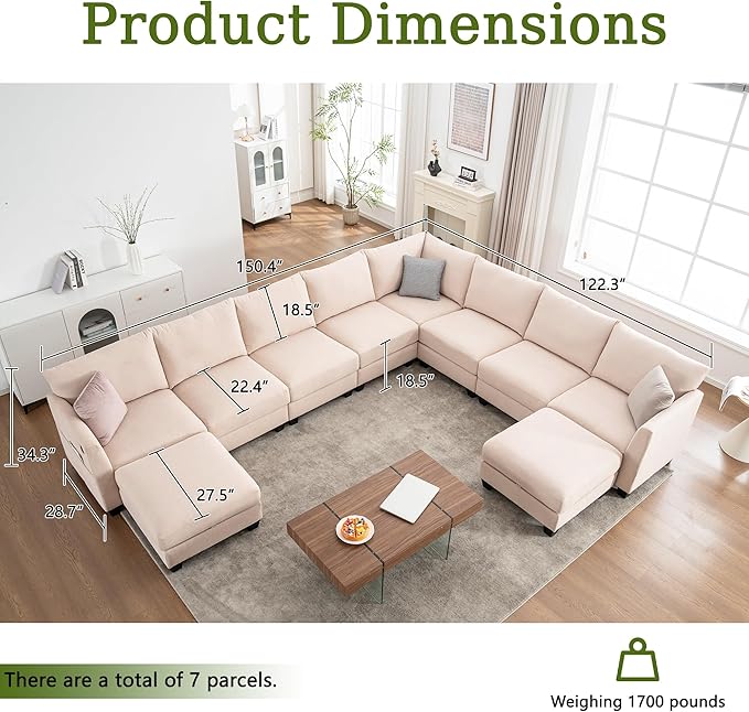 150.4" Large Sectional Couches for Living Room, 8 Seater L Shaped Modular