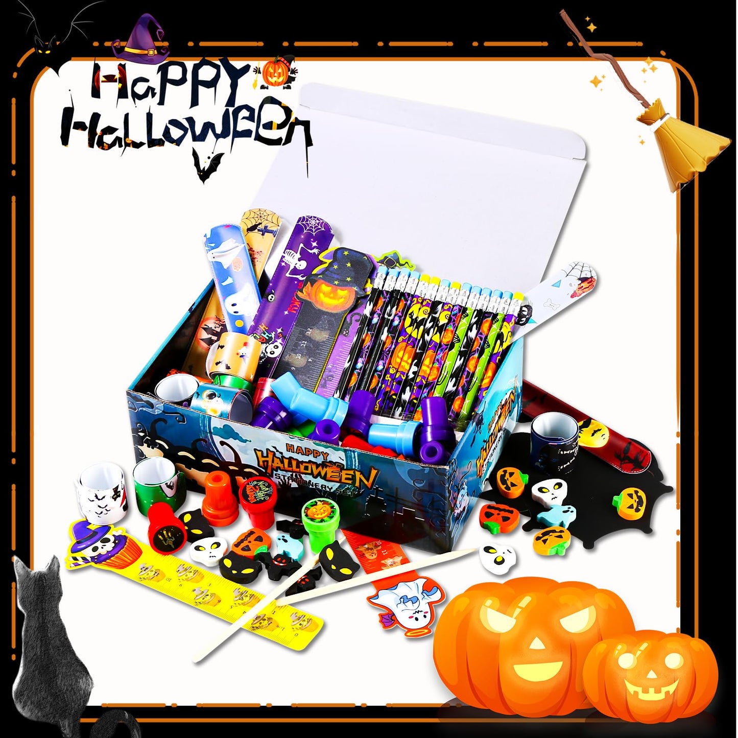 SHODMI 192Pcs Halloween Favors Stationery Gift Set, Trick or Treat Gifts for Kids, Halloween Party Favors for Kids Classroom Prizes Bulk Halloween School Supplies Goodie Bag Stuffers Fillers