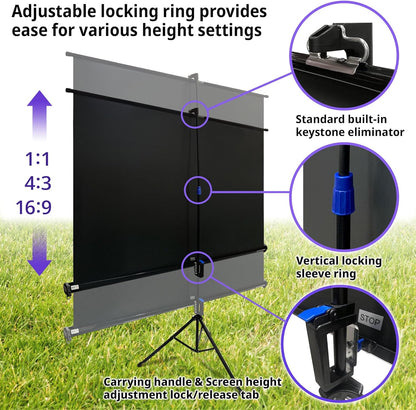 Elite Screens Tripod B, 113-INCH 1:1, Lightweight Pull Up Foldable Stand, Manual, Movie Home Theater Projector Screen, 4K / 8K Ultra HDR 3D Ready, 2-YEAR WARRANTY, T113SB