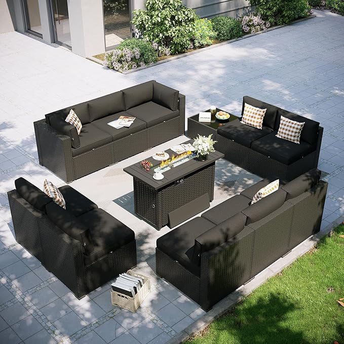 Aoxun Patio Furniture Set with Fire Pit Table, 12 Piece Outdoor Sectional Sofas