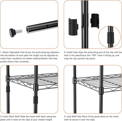IZEUK 3 Tier Metal Wire Shelving Rack Storage Shelves for Kitchen, Bedroom, Living Room or Laundry Room, Black, 17.7" W x 11.8" D x 28.8" H