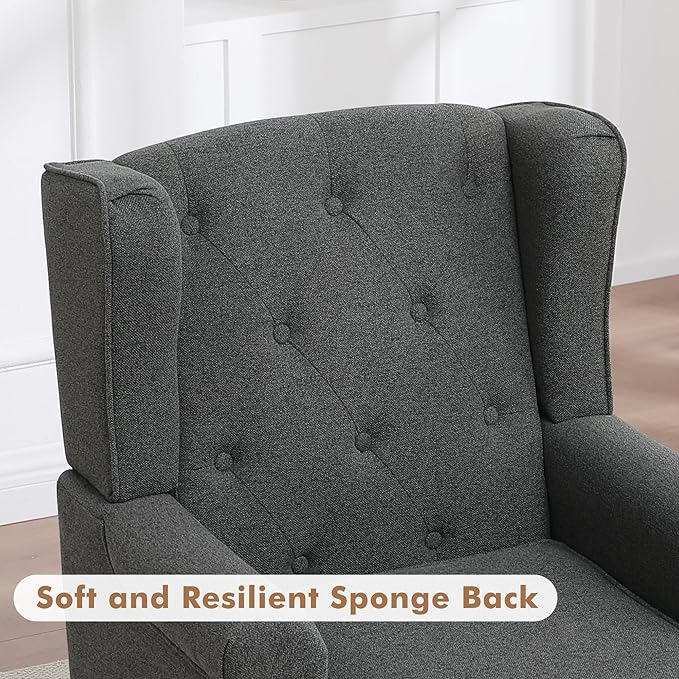 Accent Chair Set of 2, Mid Century Modern Fabric Wingback Chair, Upholstered
