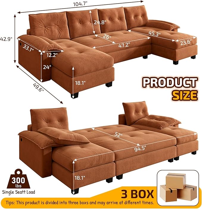 104.7" U-Shaped Sleeper Sofa