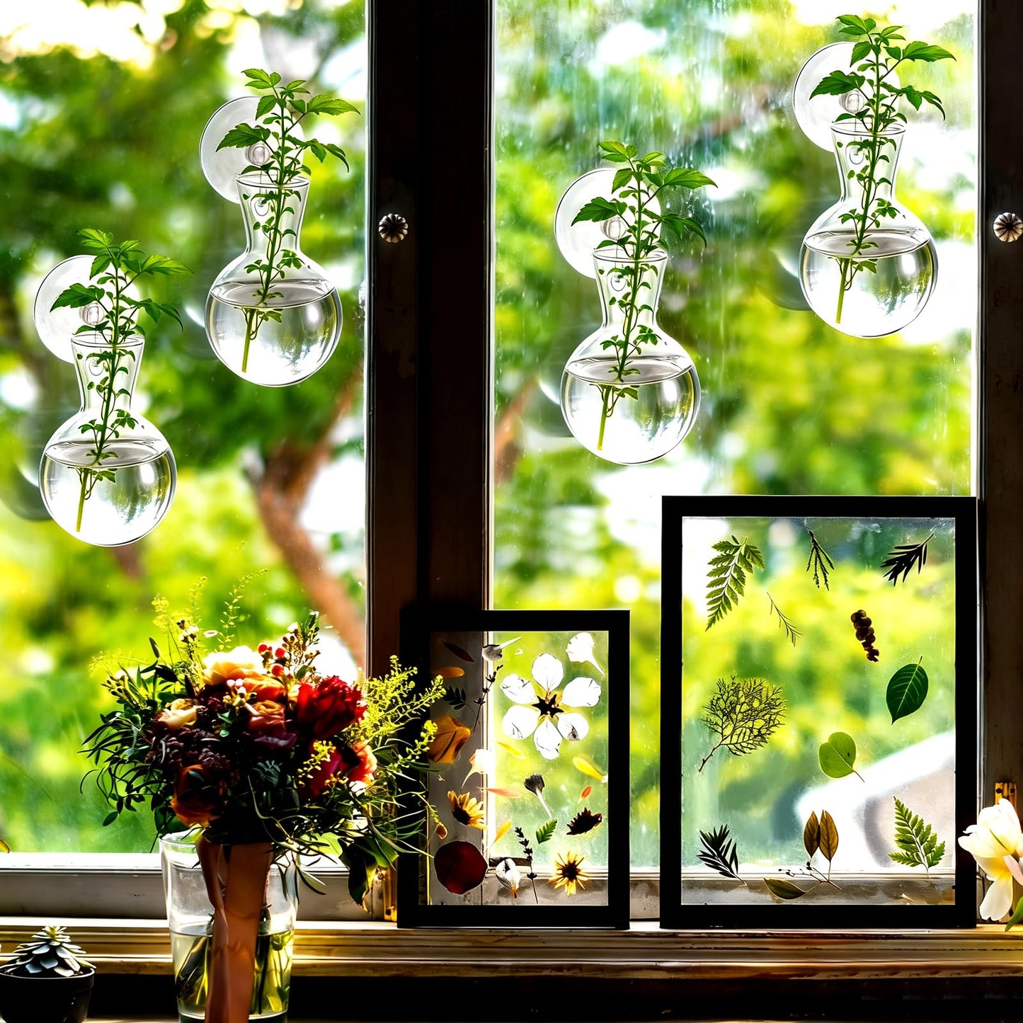 HCEWSBFD 12Pcs Window Propagation Stations Bulb Glass Vases with Suckion Cups Hooks Hydroponics Plant Propagation Vases No Nails Wall Hanging Planter for Water Plant Propagation Rooting Cuttings