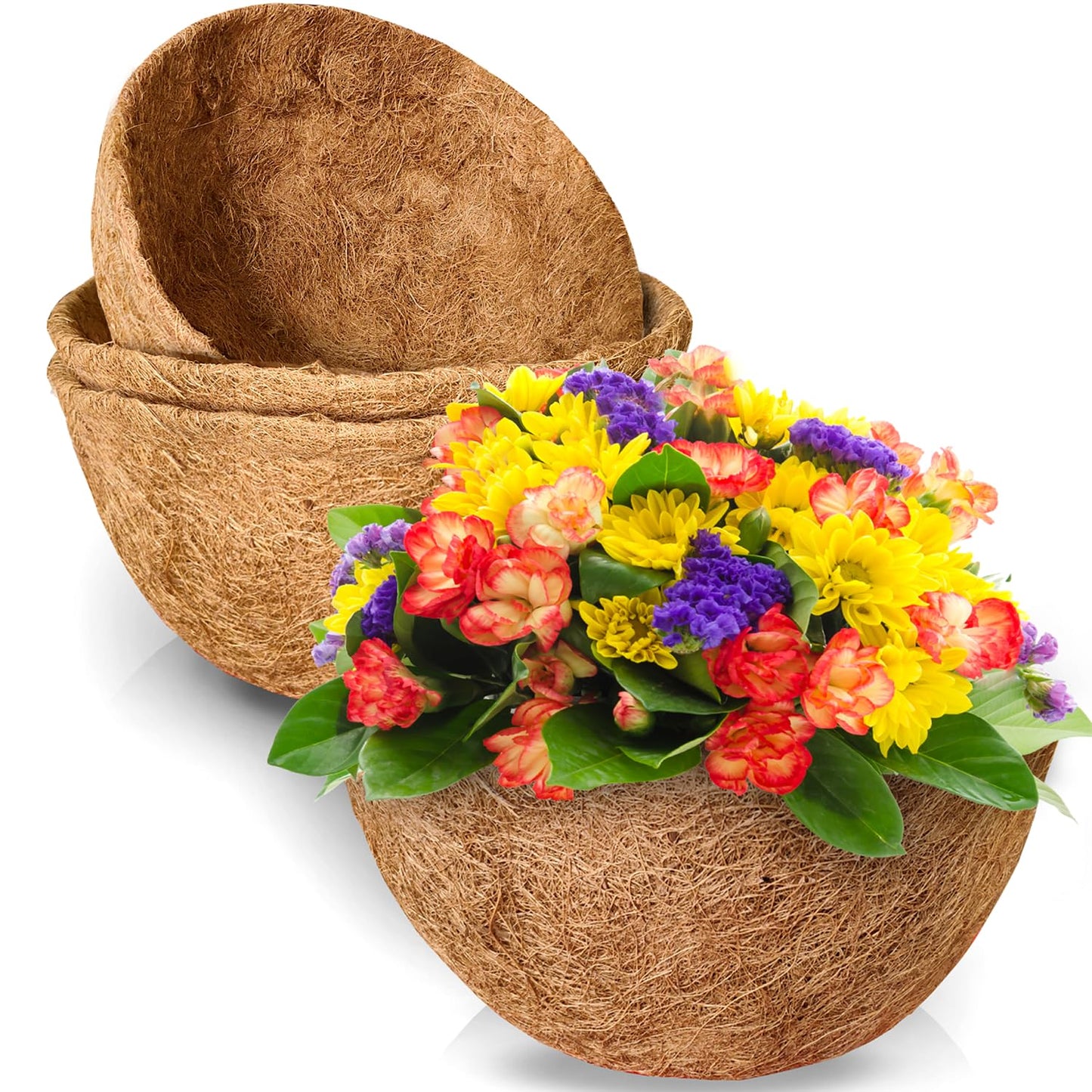 TigeJoy Coco Coir Liners for Hanging Baskets 12inch 3PCS, 100% Natural Coco Fiber Planter Insert, Round Thick Coconut Liners for Garden Plants Flower Vegetable Pot Flowerpot Replacement Liner