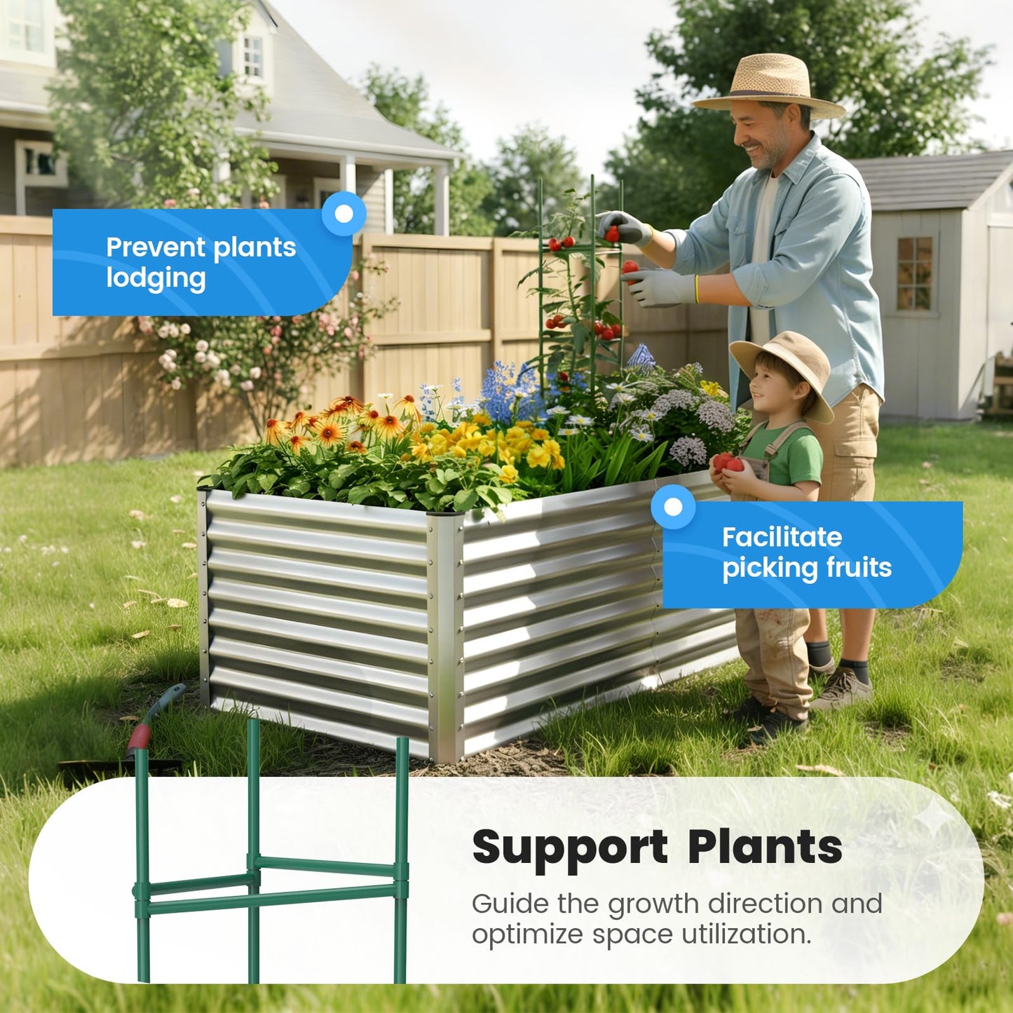 Quictent Galvanized Raised Garden Bed 6x3x2 Ft Metal Planter Box Bottomless for Backyard, Include 1 pc Tomato Cage, Silver