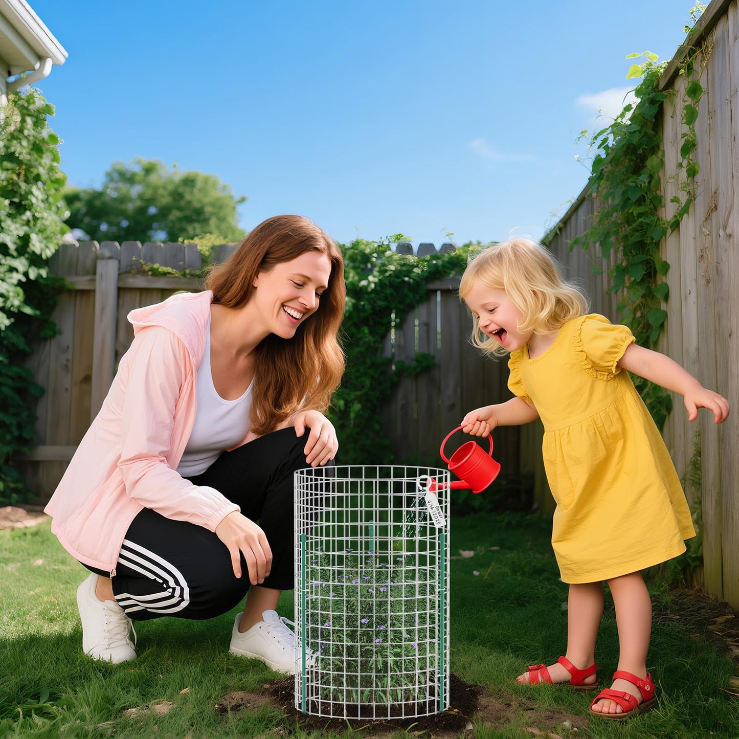 10-Set 12” x 24” Plant Protector from Animals, Hot-Dip Galvanized Metal Mesh Plant Cages, Dual-Secure with U-Stakes & Supports, Animal Barrier to Keep Rabbits & Chickens Out of the Graden