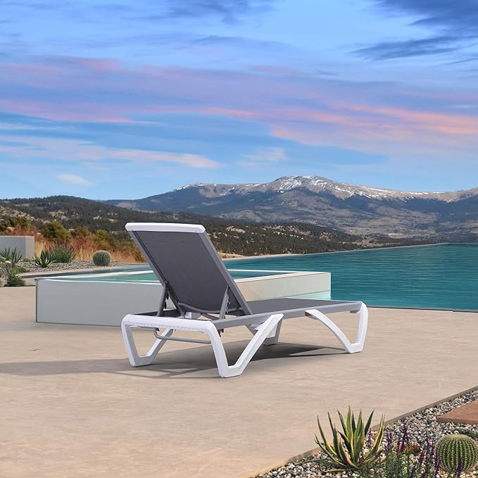 PURPLE LEAF Patio Chaise Lounge Chair Outside Aluminum Plastic Stackable