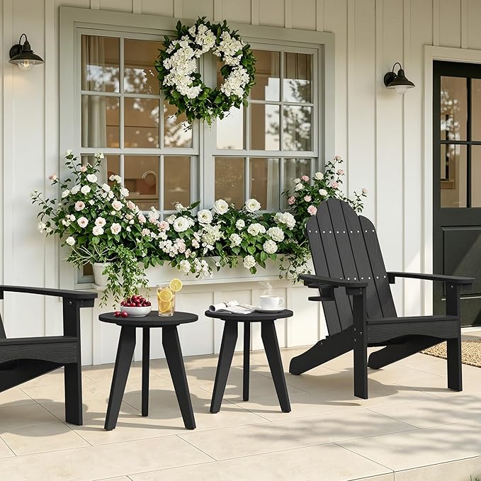 HDPS Outdoor Side Table Set of 2, Small Round Side Table Weather-Resistant