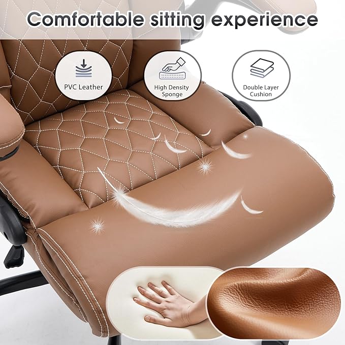 High Back Office Chair with Flip-up Armrests, Leather Comfy Desk Chair with