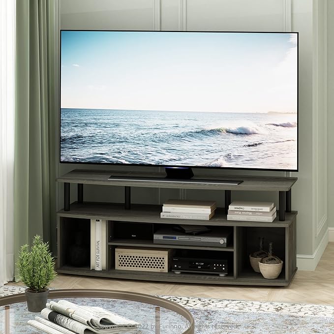 Furinno Jaya Large Entertainment Center Hold up to 55-in TV, French Oak/Black