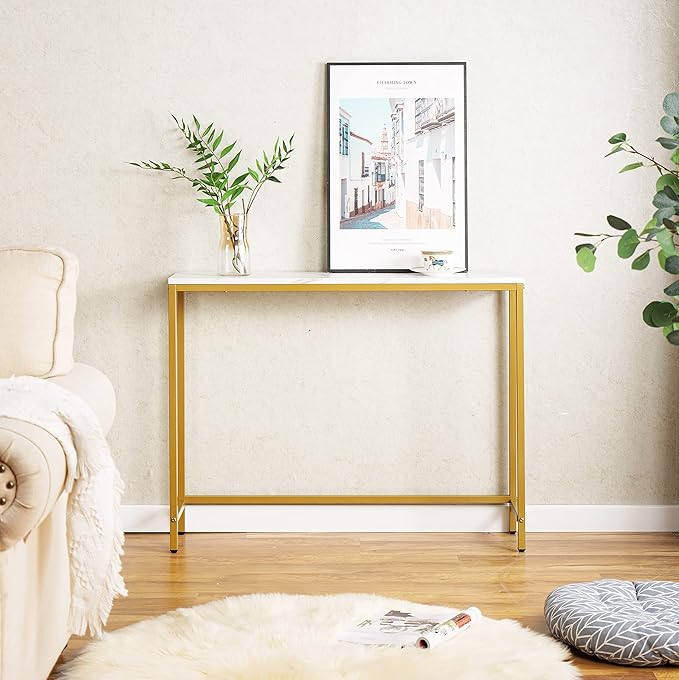 loglus Small Console Table for Entryway, Faux Marble MDF Sofa Table