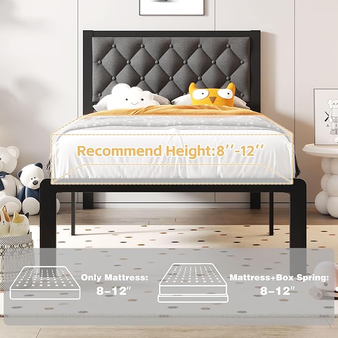Fluest Twin Bed Frame with Headboard Linen Upholstered Bed Frame Platform