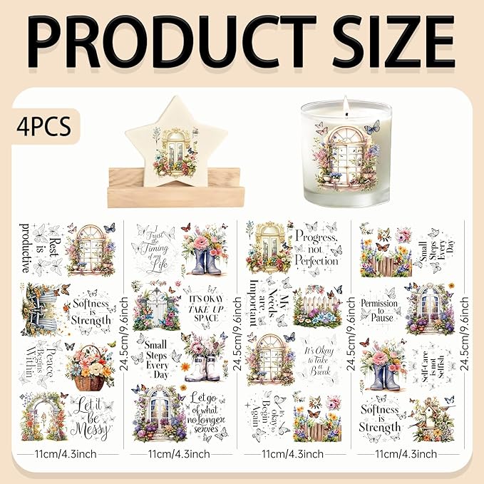 4 Sheets Rub on Transfers for Crafts, Gardens and Butterflies Furniture