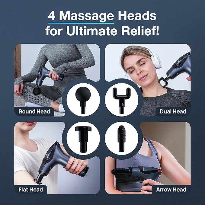 3-in-1 Massage Gun Extended Handle & Belt with 12 Speed Levels & 4 Replaceable Heads for Athletes, Gym Recovery and Seniors Back Pain |Back Massage Belt & Extended Handle Deep Tissue Massage