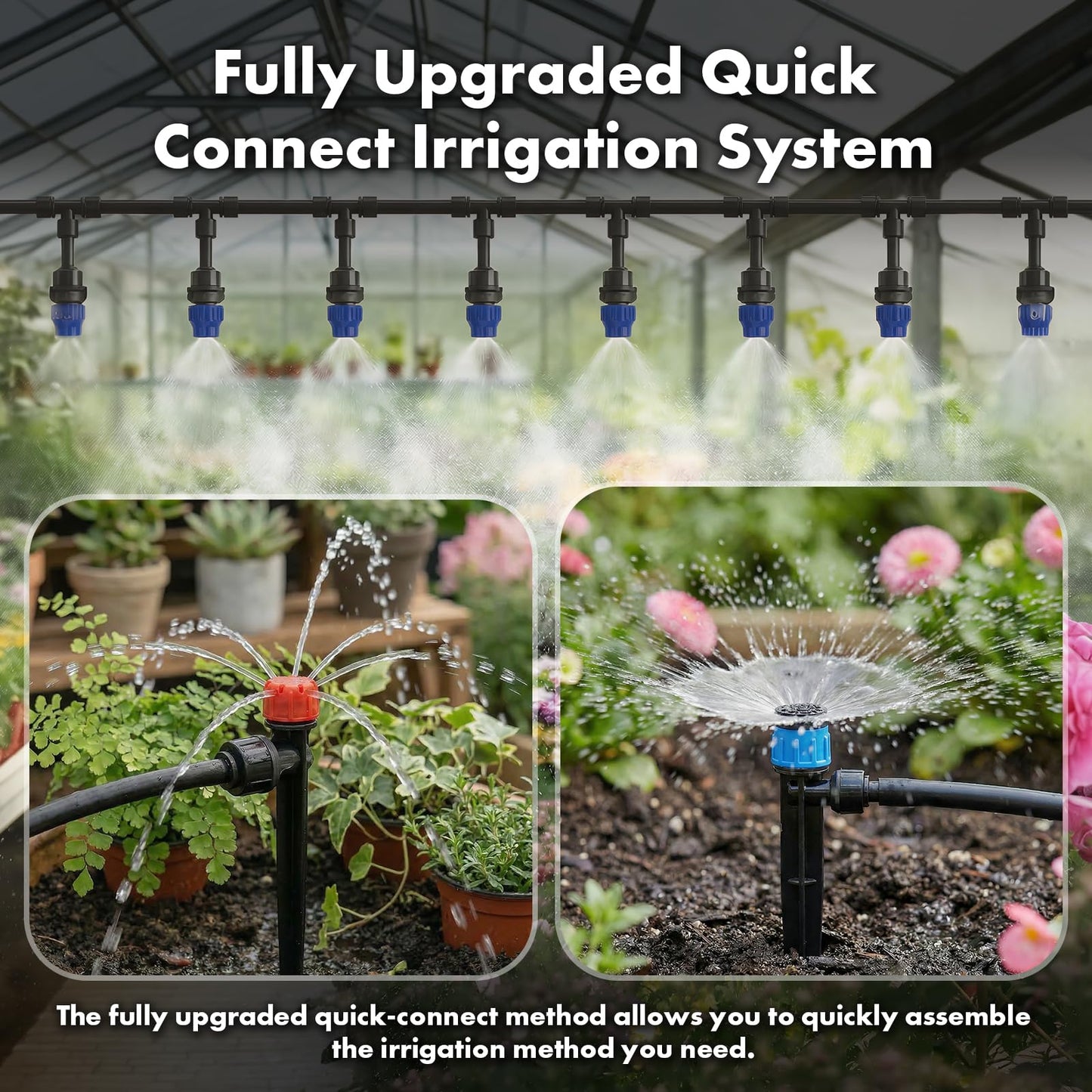 Drip Irrigation System 230FT Quick-Connect Drip Irrigation Kit with 1/4 inch 1/2 inch Irrigation Tubing Hose and Accessories for Lawn Raised Bed Greenhouse Plant Watering System