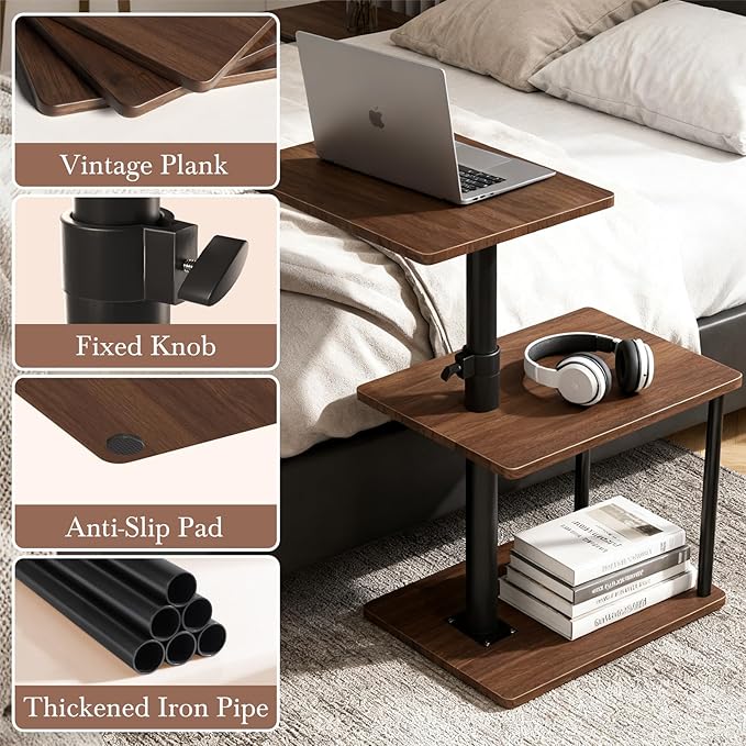 Faesun Swivel Side Table for Couch Arm, Height Adjustable C Shaped End Table