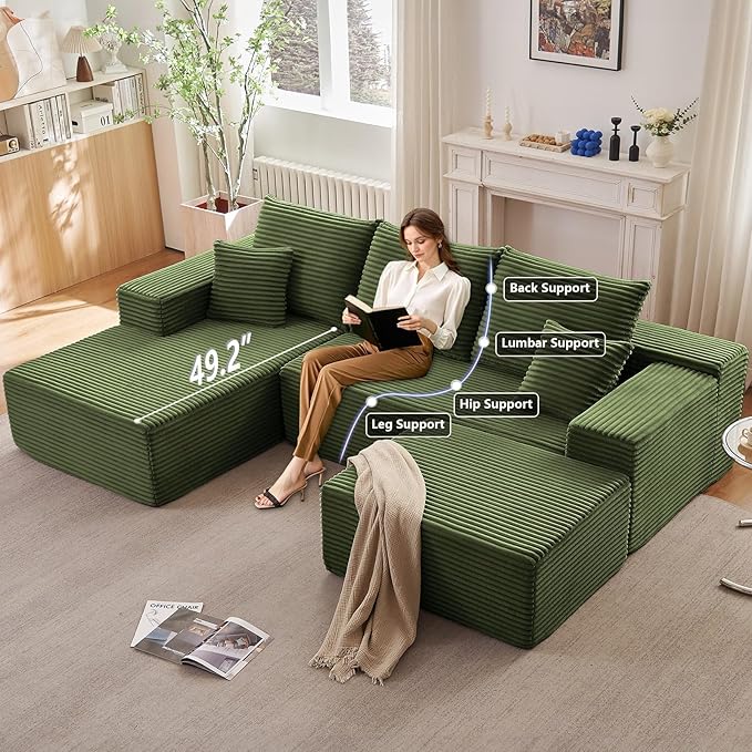 107" Comfy U-Shaped Sectional Modern Boneless Corduroy Couch