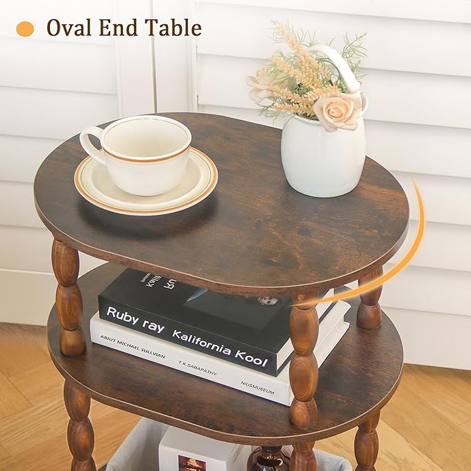 MaxSmeo Side Table, 3-Tier Small End Table, Modern Oval Night Stand Accent Table