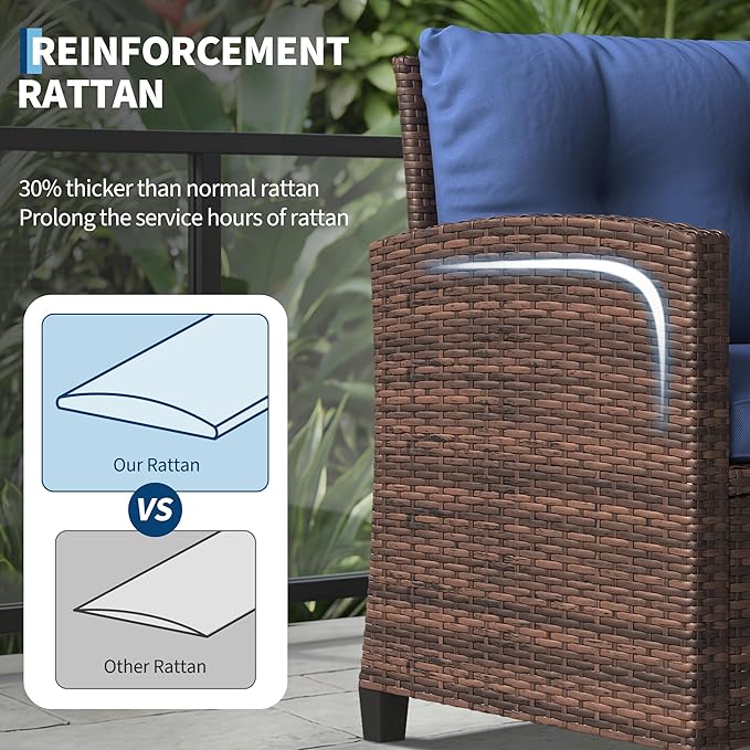 Garvee Outdoor Wicker Chairs, 3 Pieces Patio Furniture Set, All Weather High