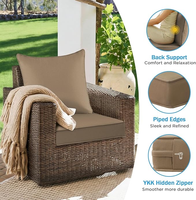 Sunbrella Outdoor Deep Seat & Back Cushion Set, 24 x 24 Inch Water Repellent