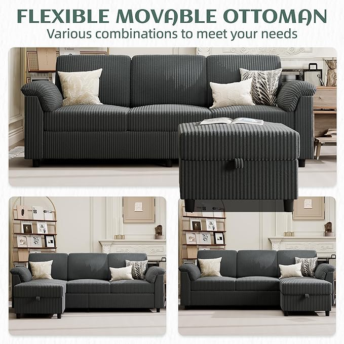 Vongrasig Convertible Sectional Sofa Couch, 3 Seat L Shaped Sofa
