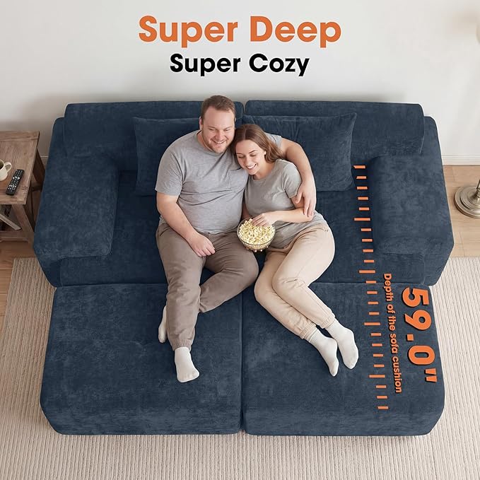 83.5" Boneless Loveseat with 2 Ottoman, Cloud Comfy Sofa Bed, Modular Sofa