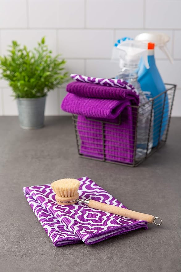 DII Cleaning Collection Multi-Purpose Microfiber, Eggplant Lattice, Dishtowel