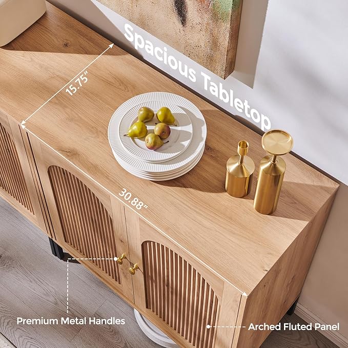 IFBUY Modern Sideboard Buffet Cabinet, 92.63" W Fluted Arched Buffet Cabinet
