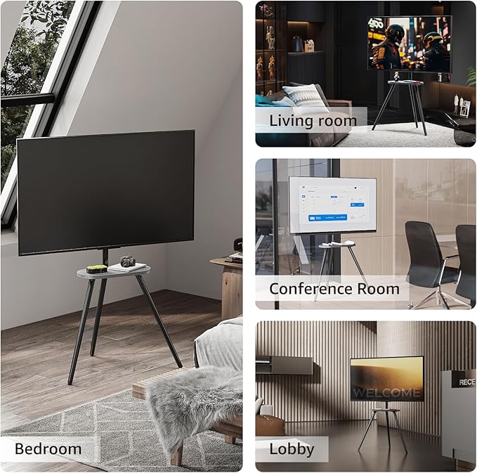 Tripod Easel TV Stand for 43–65 Inch TVs, Height Adjustable Swivel Floor TV