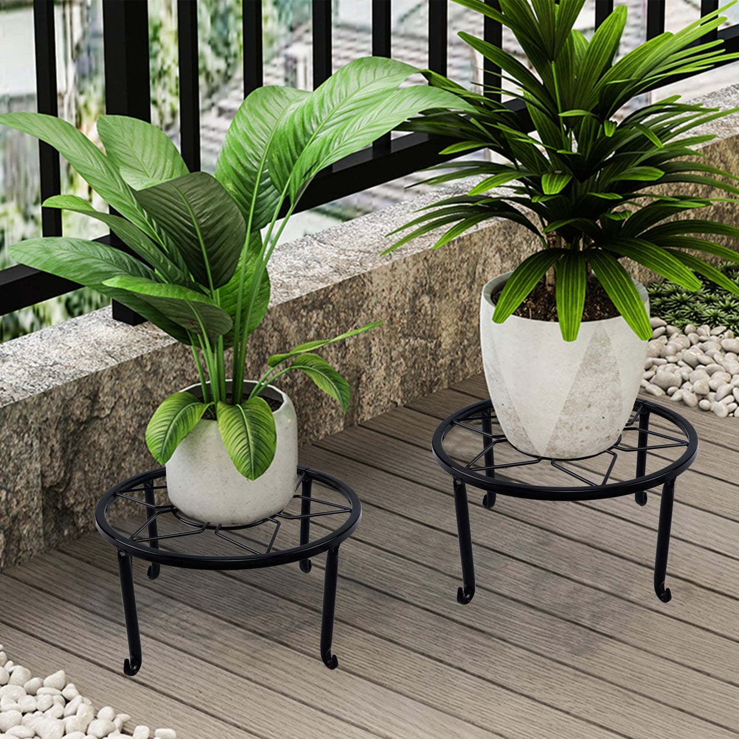 yosager 3 Pack Metal Plant Stands for Flower Pot, Heavy Duty Black Iron Potted Stand Holder, Indoor Outdoor Rustproof Metal Planter Container Round Supports Display Rack for Home & Garden Decor
