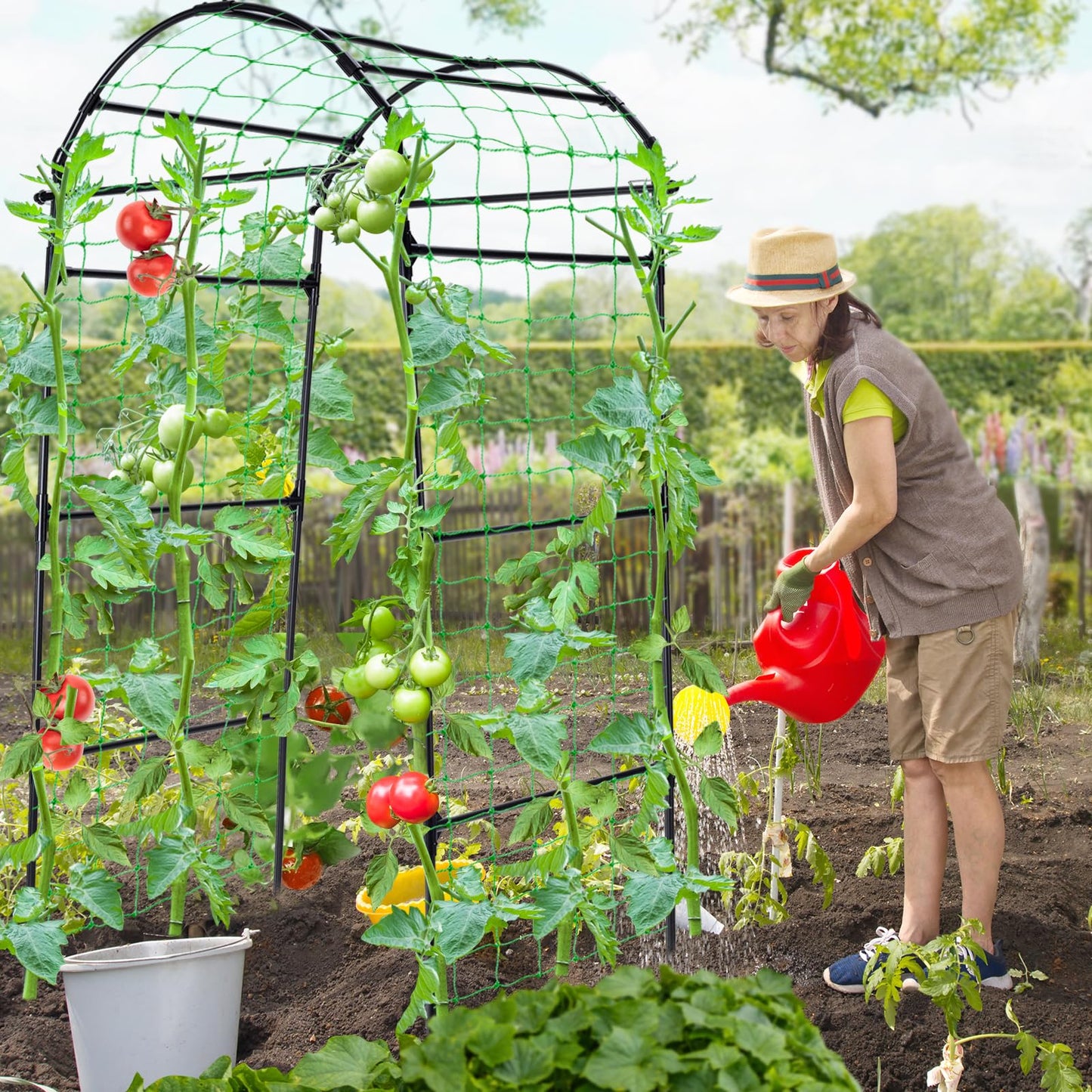 Yotoworth Garden Arch Cucumber Trellis for Climbing Plants Outdoor, 6.7ft Tall Archway Arbor Plant Support Grape Vine Tomato Pea Bean Trellis for Raised Bed Backyard, Black