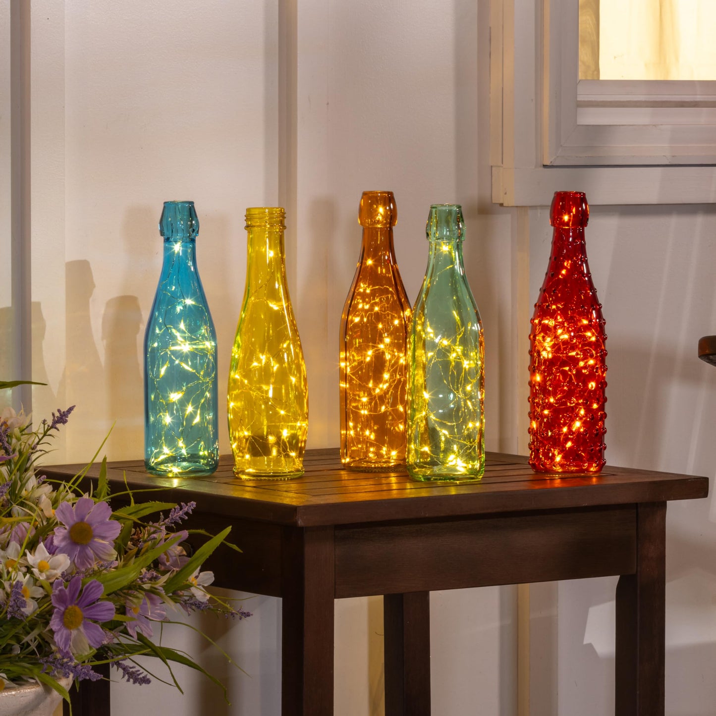 Evergreen Garden Glass Bottles for Bottle Tree, Wine Bottles for Decorativation Indoor Outdoor Wedding Christmas Party Decor (Rainbow, Set of 5)
