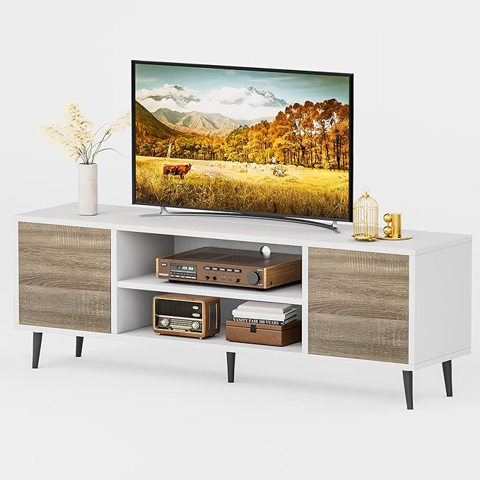 JUMMICO TV Stand for 65 Inch TV, Mid Century Modern TV Stand, Entertainment