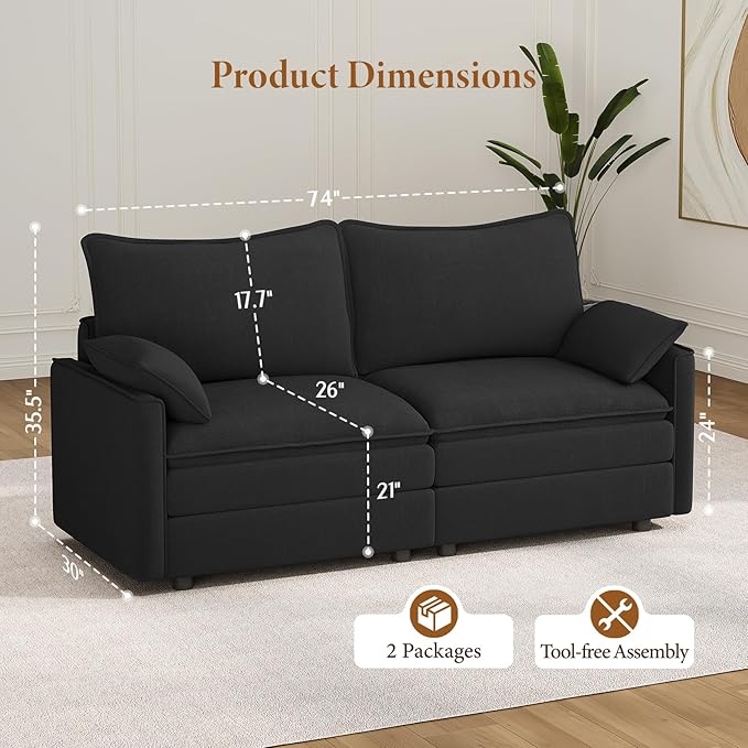 Vesgantti 74" Loveseat Sofa for Living Room, Comfy Cloud Couch Deep Seat