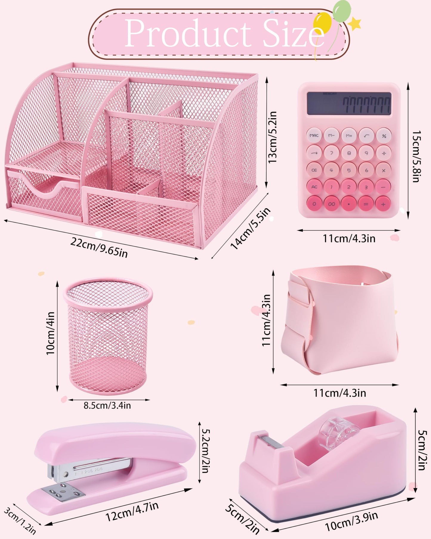 23pc Pink Desk Accessories and Organizers with Mesh Organizer Stapler Tape Dispenser Calculator and a Lot of Office Pink Office Supplies Beautifully Presented in a Gift Box