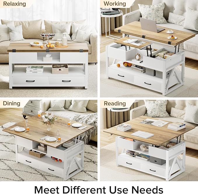 Memobarco 40" Lift Top Coffee Table, 4 in 1 Multi-Function Lift Coffee Tables